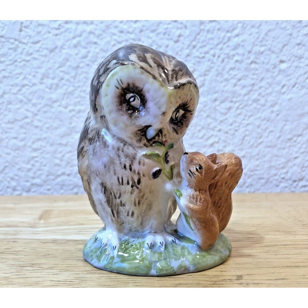 Royal Albert OLD MR BROWN Beatrix Potter Vntg Ceramic Figure Owl Squirrel 1989